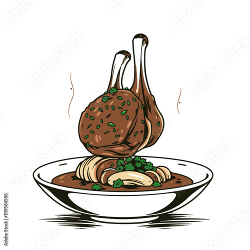Italian Osso Buco with Gremolata – A Braised Veal Dish That Melts in the Mouth Black Outline Vector Illustration