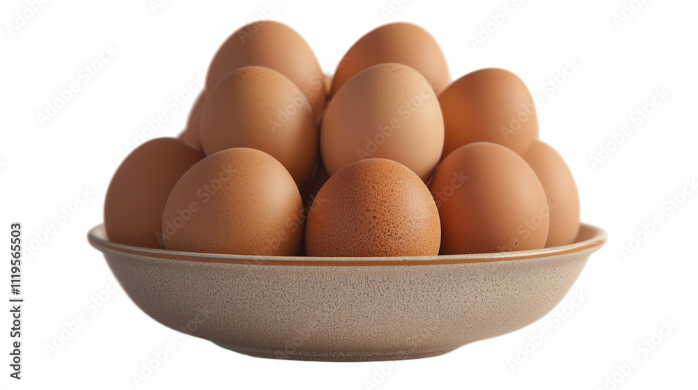 Gathering fresh brown eggs in a ceramic bowl a rustic table setting Gathering fresh brown eggs in a ceramic bowl a rustic table setting