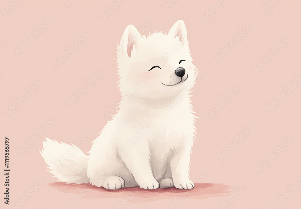 Cute cartoon dog sitting happily on a soft pink background with a joyful expression, capturing the essence of friendliness and warmth Cute cartoon dog sitting happily on a soft pink background with a joyful expression, capturing the essence of friendliness and warmth