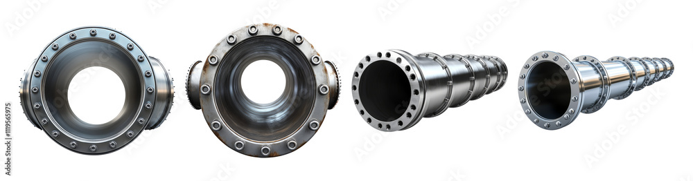 Obraz premium Metallic Pipe with Flanges on Transparent Background
