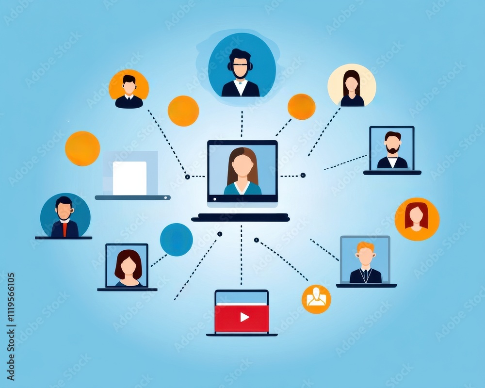 A group of people having a discussion. A graphic depicting a network of people connected through a computer, representing online communication and collaboration. A group of people having a discussion. A graphic depicting a network of people connected through a computer, representing online communication and collaboration.