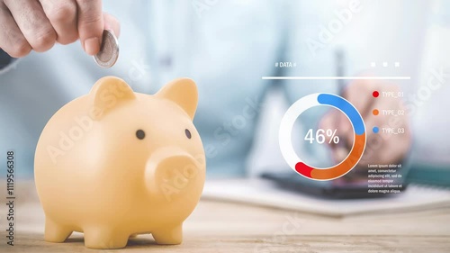 Close up businessman hand putting money coin into piggy for saving money, budget, investment or strategy for personal savings