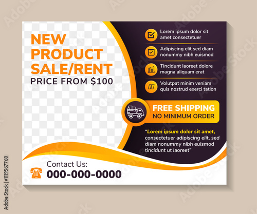 Modern social media post template for Digital Marketing, Corporate business, new product sale or rent. Geometric shape colorful design banner, web advertising, background with photo space on left side