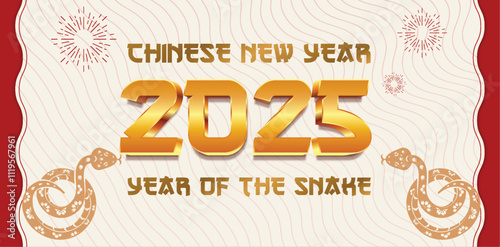 Chinese new year 2025 year of the Snake. Red Snake illustration and design. Red traditional Chinese vector designs with snakes. Lunar new year concept, geometric modern design
