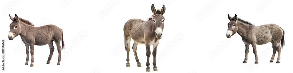 Set of A donkey standing, on a,PNG format Background. Generative AI, Set of A donkey standing, on a,PNG format Background. Generative AI,