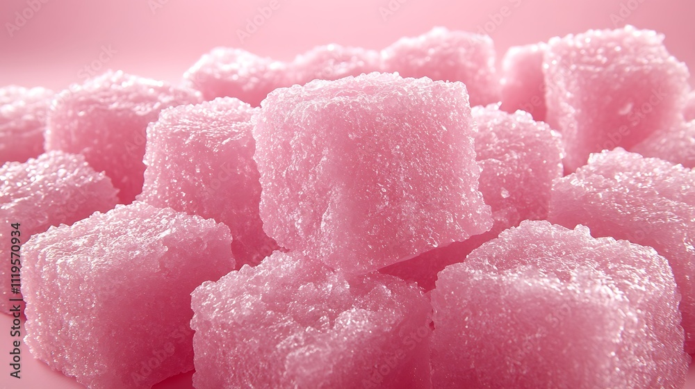 Close-up of pink sugar cubes, textured surface, sweet treat. Close-up of pink sugar cubes, textured surface, sweet treat.