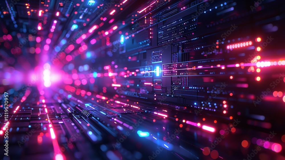 Fototapeta premium Futuristic flyer background with digital elements and neon accent, perfect for technology background