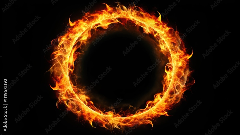 Smoothly fire circle isolated on black background, flame, heat, inferno, blazing, round, glowing, energy, bright, hot