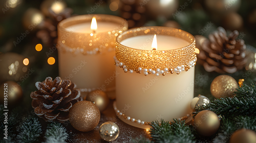 Two scented candles with white and gold cases, elegantly decorated with floral patterns, placed on a marble surface. Perfect for luxury lifestyle branding, aromatherapy promotion, or interior decorati Two scented candles with white and gold cases, elegantly decorated with floral patterns, placed on a marble surface. Perfect for luxury lifestyle branding, aromatherapy promotion, or interior decorati