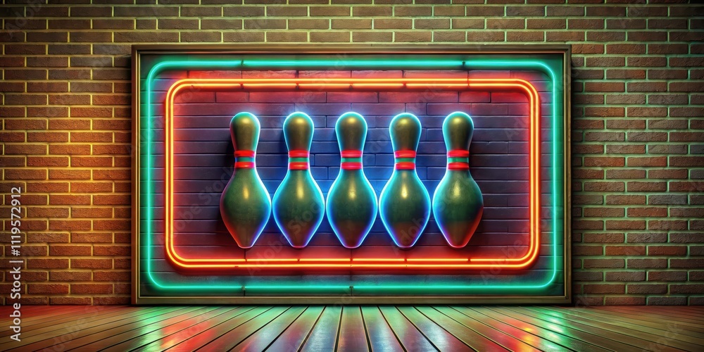 Obraz premium Vintage neon sign for a retro bowling alley , retro, neon, sign, bowling alley, vintage, 1950s, nostalgia