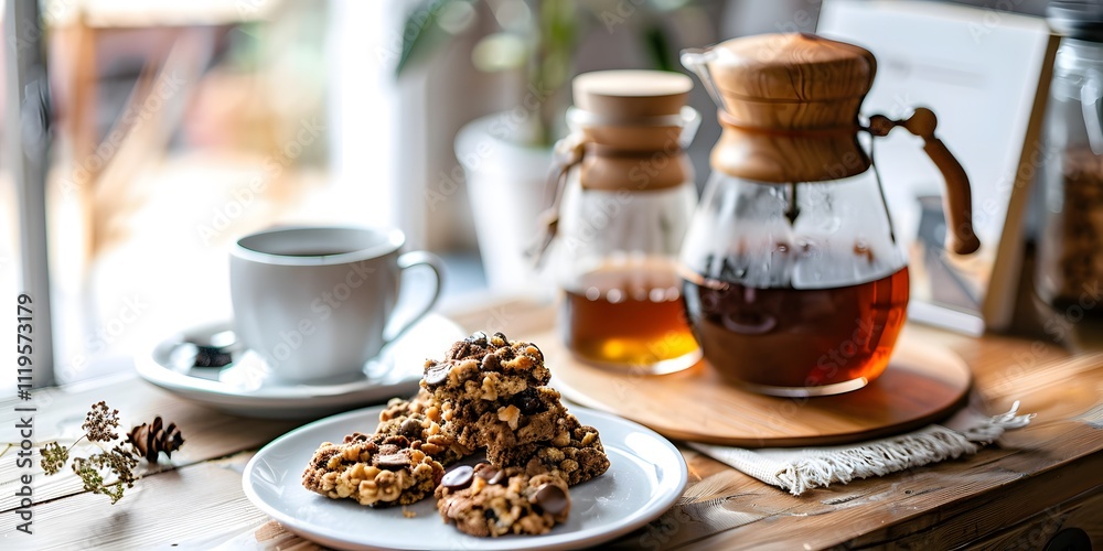 Cozy kitchen delights baking cookies and brewing coffee at home Cozy kitchen delights baking cookies and brewing coffee at home