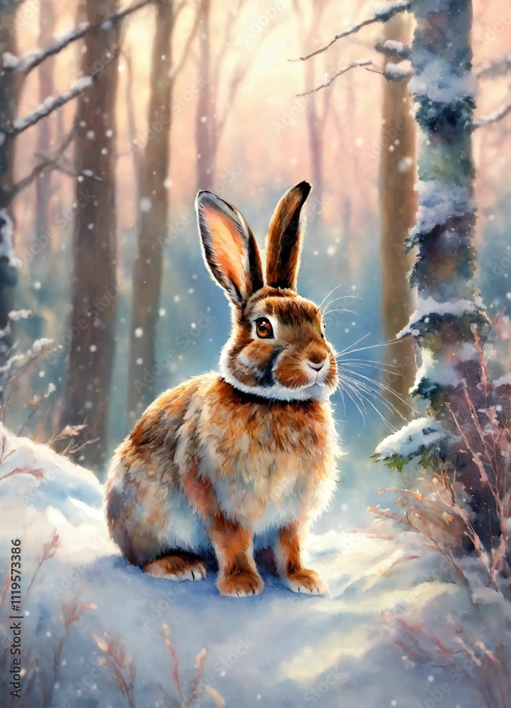Hare in snow and a happy bunny