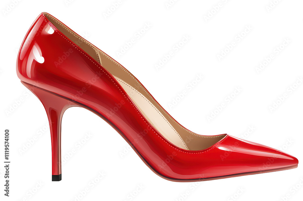 Elegant red high heel shoe on transparent background
