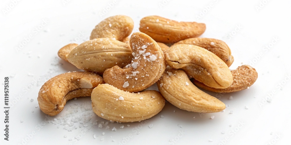 Salted Cashew Nuts Isolated on White Background - Top View Salted Cashew Nuts Isolated on White Background - Top View