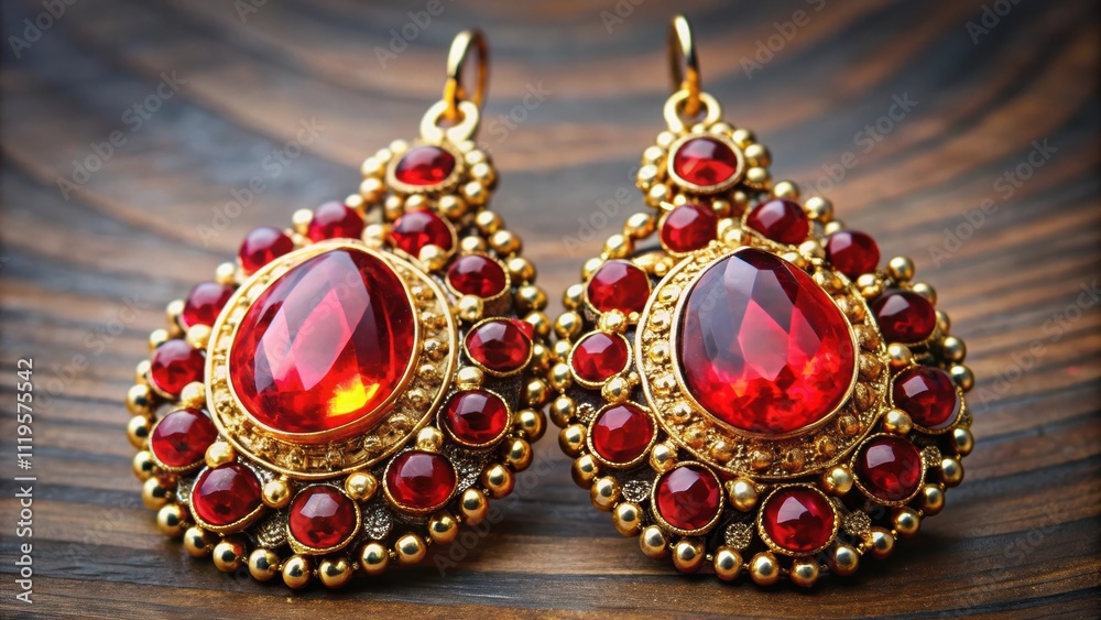 Colorful red gemstone earrings with intricate gold detailing , jewelry, fashion, accessory, dangle, elegant, luxury Colorful red gemstone earrings with intricate gold detailing , jewelry, fashion, accessory, dangle, elegant, luxury