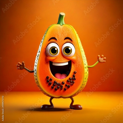 Cute Cartoon Happy Papaya F...