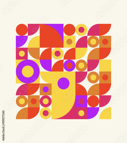 Colorful abstract pattern with overlapping geometric shapes, offering versatility for contemporary design purposes.