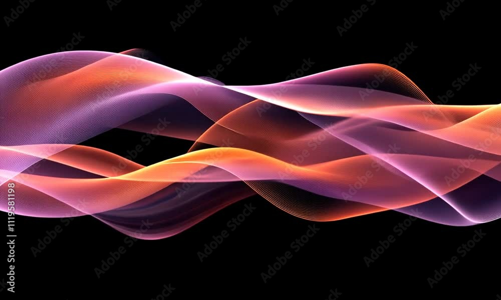 Abstract orange and purple flowing wave on black background