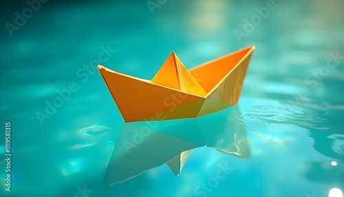 Wallpaper Mural Folded Origami Paper Boat Floating Like a Tiny Ship in a Playful Scene Turquoise Waters Torontodigital.ca