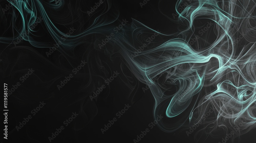 Fototapeta premium Ethereal Wisps of Aqua Smoke on a Dark Background Creating a Surreal Atmosphere
