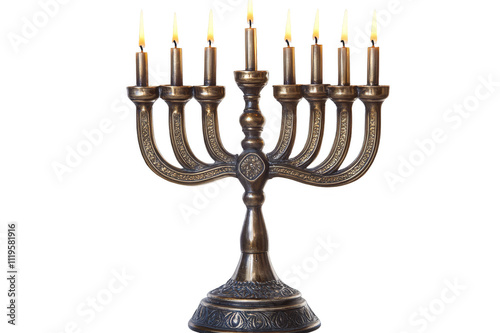 Burning hanukkah menorah on transparent background photo