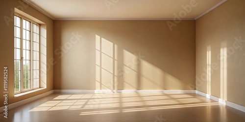 Empty beige room with shadow from window for beauty products presentation, beauty products, presentation, room, empty