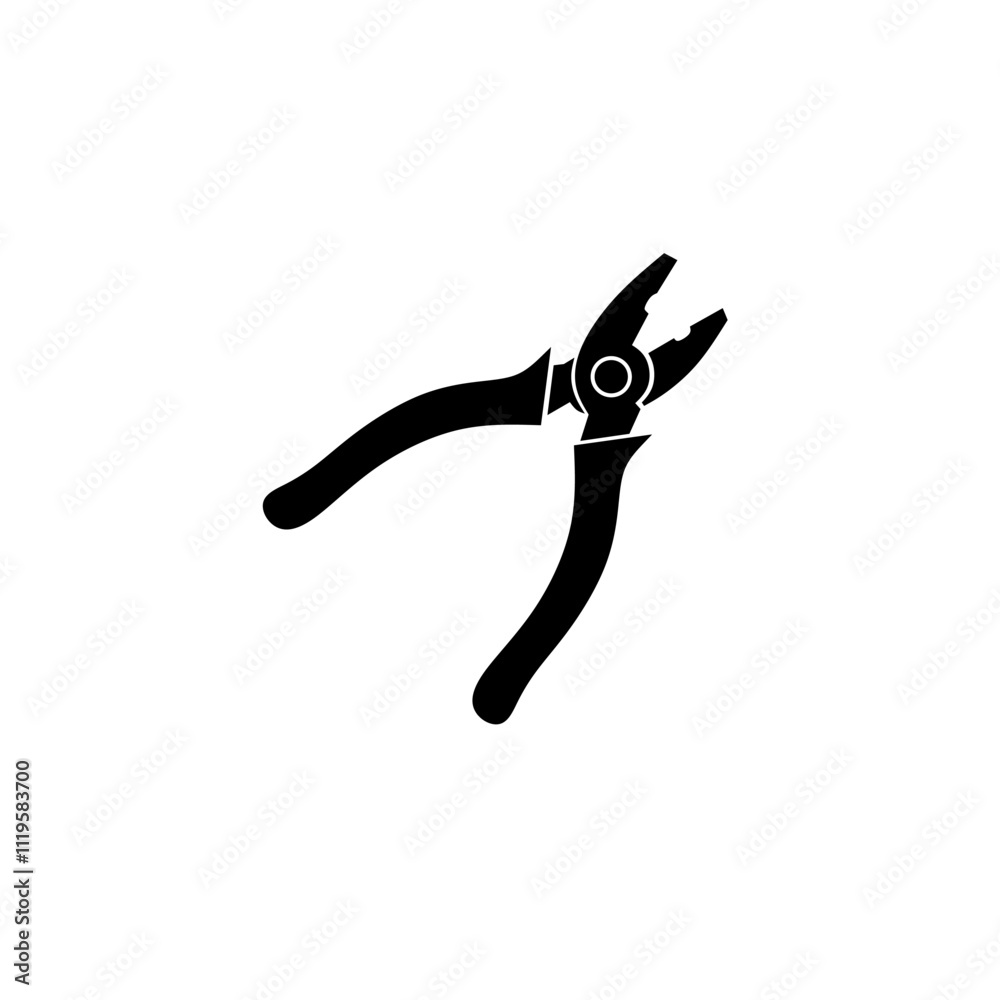 Vector illustration of pliers icon silhouette isolated on white background. Ideal for tool related projects or industrial themed presentations. Vector illustration of pliers icon silhouette isolated on white background. Ideal for tool related projects or industrial themed presentations.