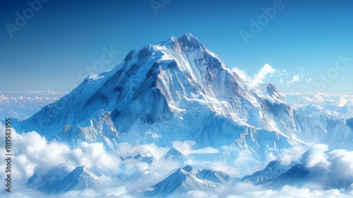 a large mountain covered in snow with a sky background