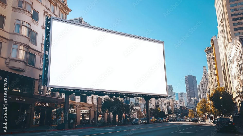 A large digital screen designed for outdoor media, showcasing a blank advertising mockup in an urban environment. A large digital screen designed for outdoor media, showcasing a blank advertising mockup in an urban environment.
