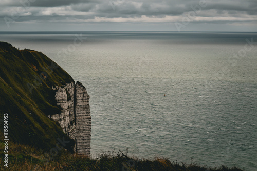 Vue sur la Manche depuis les falaises normandes un jour gris et nuageux
