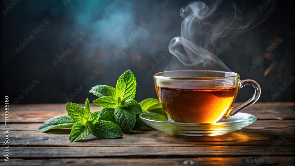 Hot cup of tea with fresh mint leaves , tea, hot, cup, drink, beverage, mint, leaves, herbal, aromatic, fresh, refreshing Hot cup of tea with fresh mint leaves , tea, hot, cup, drink, beverage, mint, leaves, herbal, aromatic, fresh, refreshing