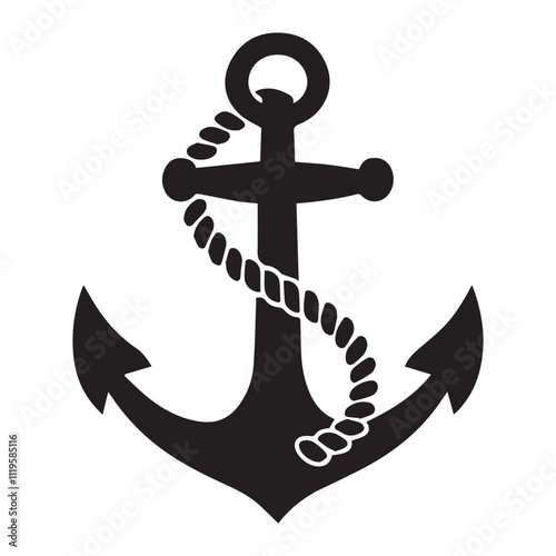 A anchor silhouette vector design with rope
