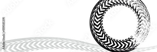 Grunge tire tracks, wheel braking marks. Silhouette of truck, car or motorcycle tread pattern. Auto racing design elements