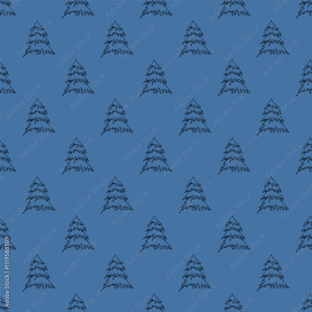 Obraz premium Seamless pattern with geometric minimal scandinavian Christmas tree doodle for decorative print, wrapping paper, greeting cards and fabric