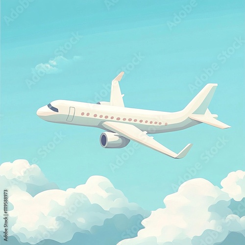 Cartoon Airplane Flying Through Clouds, Perfect for Fun Educational and Travel-Themed Designs photo
