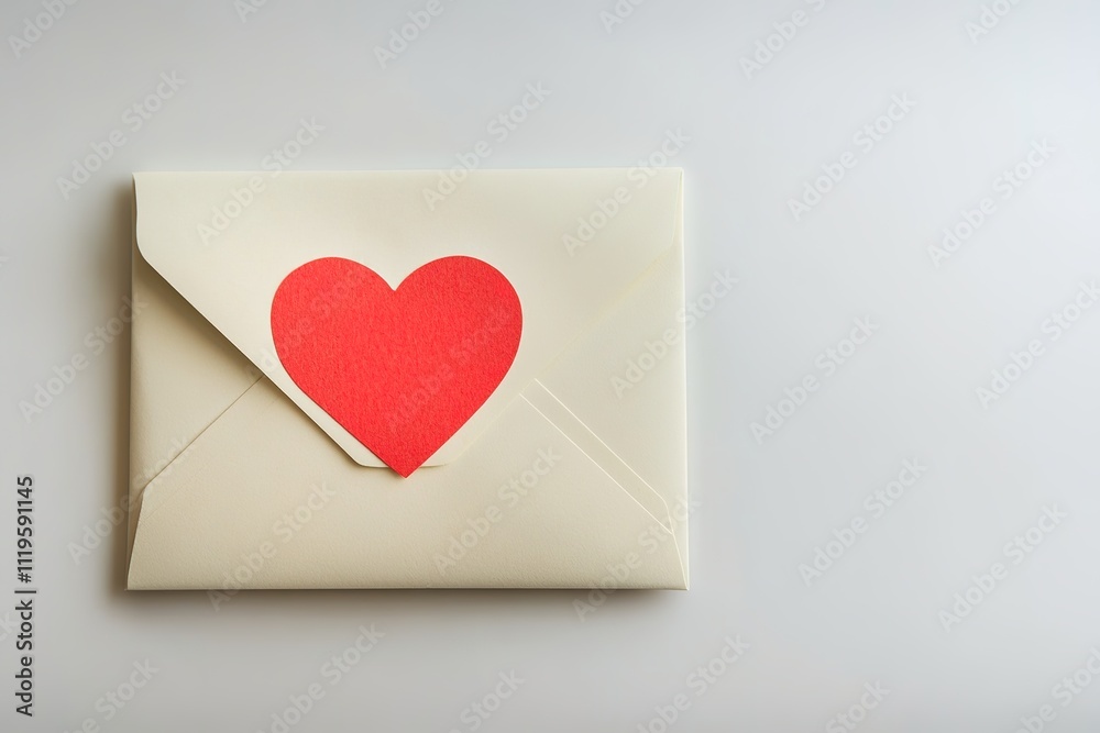 Envelope with red heart seal on white background, space for text Envelope with red heart seal on white background, space for text