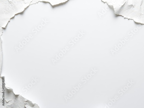 Close-up photo of a white paper background with torn edges, revealing a peek of a hidden message underneath, background, blank photo