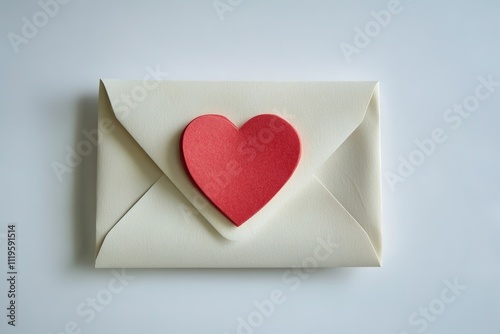 Envelope with red heart on white background symbolizing love letter.