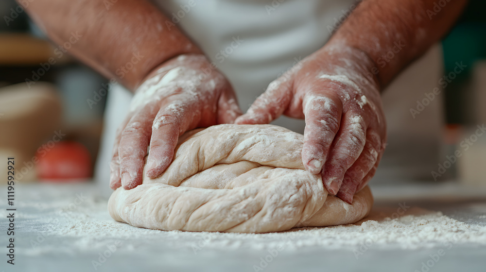 Cooking close upkneading dough for fresh bread home kitchen culinary art rustic environment hands-on experience Cooking close upkneading dough for fresh bread home kitchen culinary art rustic environment hands-on experience