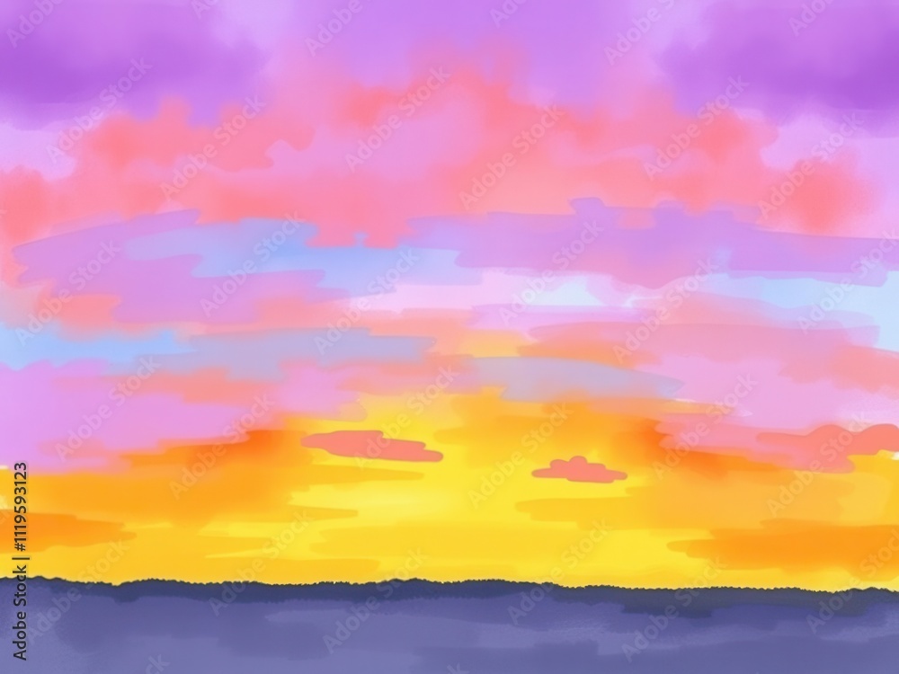 Abstract watercolor background depicting a stunning sunset sky in shades of orange and purple, background, sky Abstract watercolor background depicting a stunning sunset sky in shades of orange and purple, background, sky
