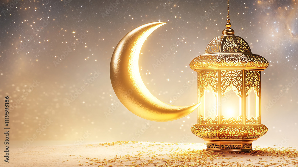 Ornamental Arabic lantern with burning candle glowing at night. Festive greeting card, invitation for Muslim holy month Ramadan Kareem.
Ornamental Arabic lantern with burning candle glowing at night. Festive greeting card, invitation for Muslim holy month Ramadan Kareem.