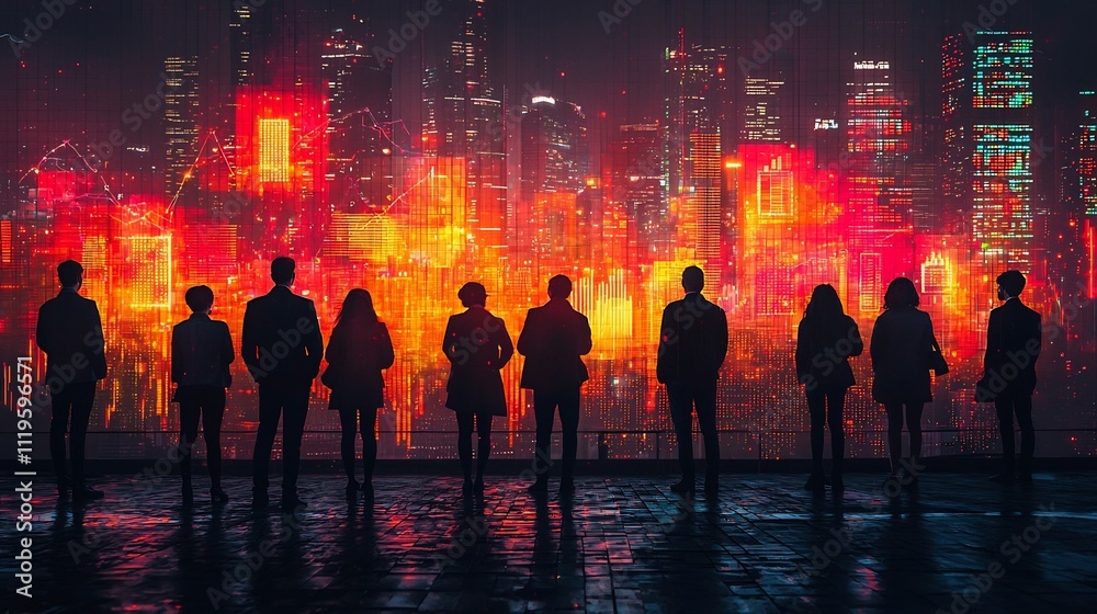 Obraz premium Business Executives Analyzing Digital Market Trends and Economic Shifts