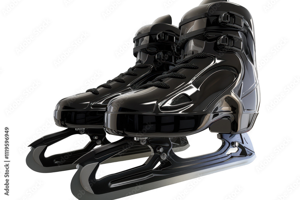 Pair of black ice skates standing on transparent background