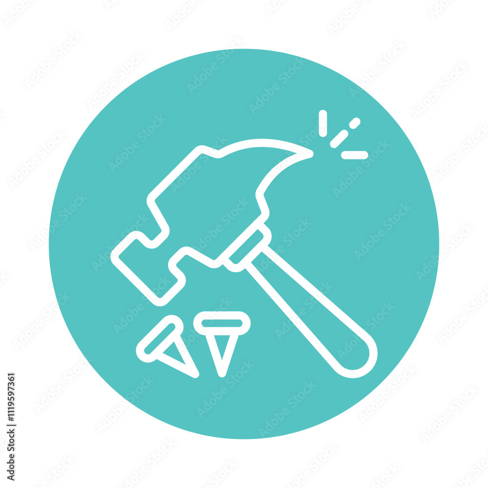 Hammer And Nail Vector Gylph circle Outline Icon. Eps 10 File Hammer And Nail Vector Gylph circle Outline Icon. Eps 10 File