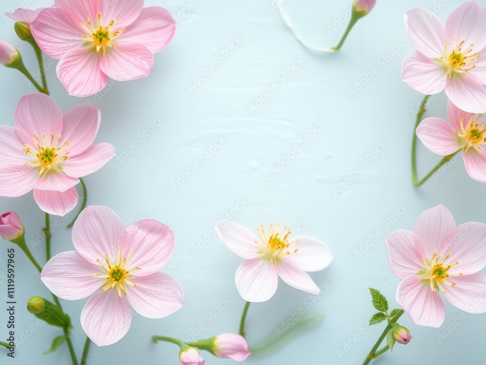 Naklejka premium Colorful spring flowers blossoming on a textured paper background, seasonal, nature