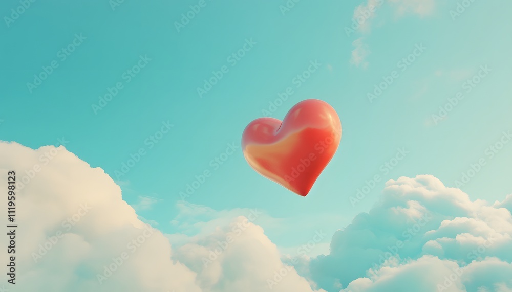 A vibrant heart shape floating gracefully among fluffy clouds, symbolizing love and positivity in a serene, blue sky. A perfect image for conveying emotions and dreams. A vibrant heart shape floating gracefully among fluffy clouds, symbolizing love and positivity in a serene, blue sky. A perfect image for conveying emotions and dreams.