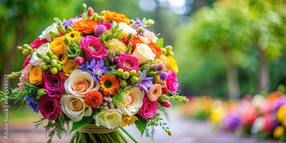 Obraz premium Fresh, lush bouquet of colorful flowers for wedding ceremony, wedding, ceremony, bouquet, flowers, colorful, fresh