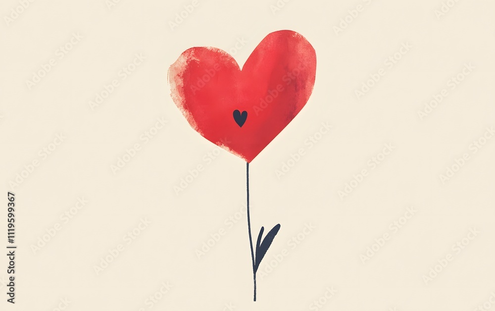 A whimsical illustration of a heart-shaped flower, featuring vibrant red petals and a delicate green stem. Perfect for expressing love and affection in design projects. A whimsical illustration of a heart-shaped flower, featuring vibrant red petals and a delicate green stem. Perfect for expressing love and affection in design projects.