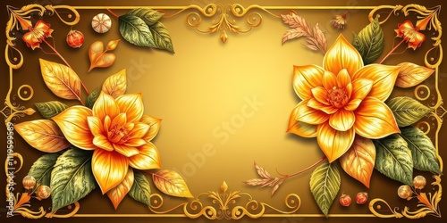 Elegant background design featuring intricate gold flowers and leaves, leaves, texture