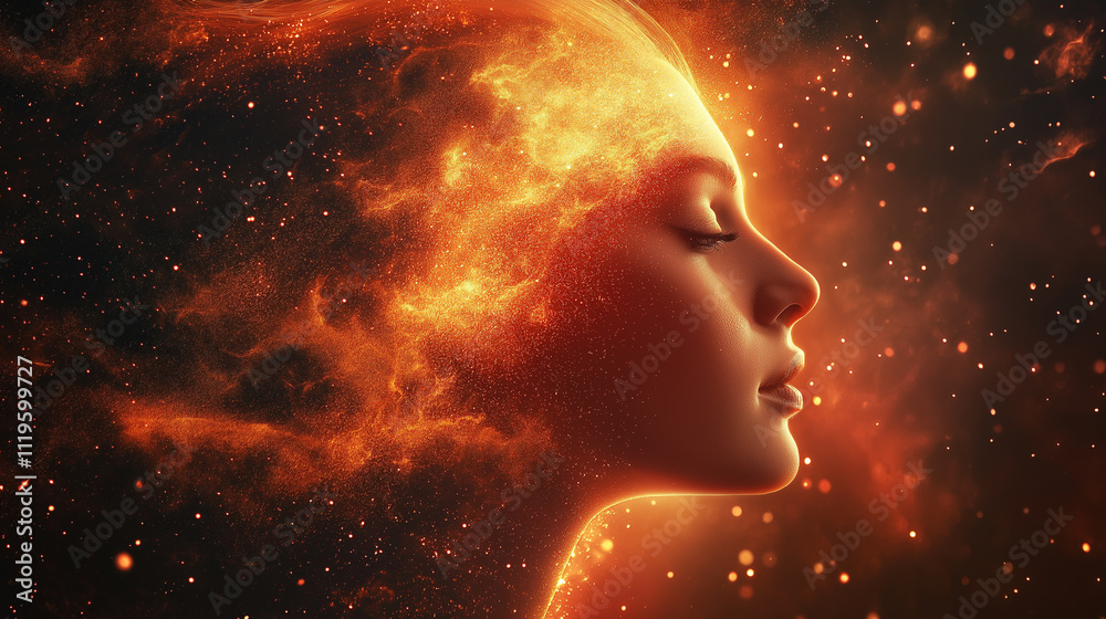 Beautiful woman with a cosmic background, stars and galaxies in her skin, creating an otherworldly portrait. Beautiful woman with a cosmic background, stars and galaxies in her skin, creating an otherworldly portrait.